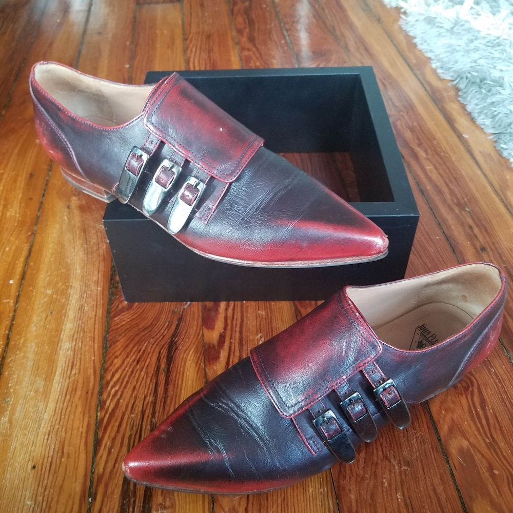 John Fluevog Pointed Toe Buckle Slip On Loafer 8.5